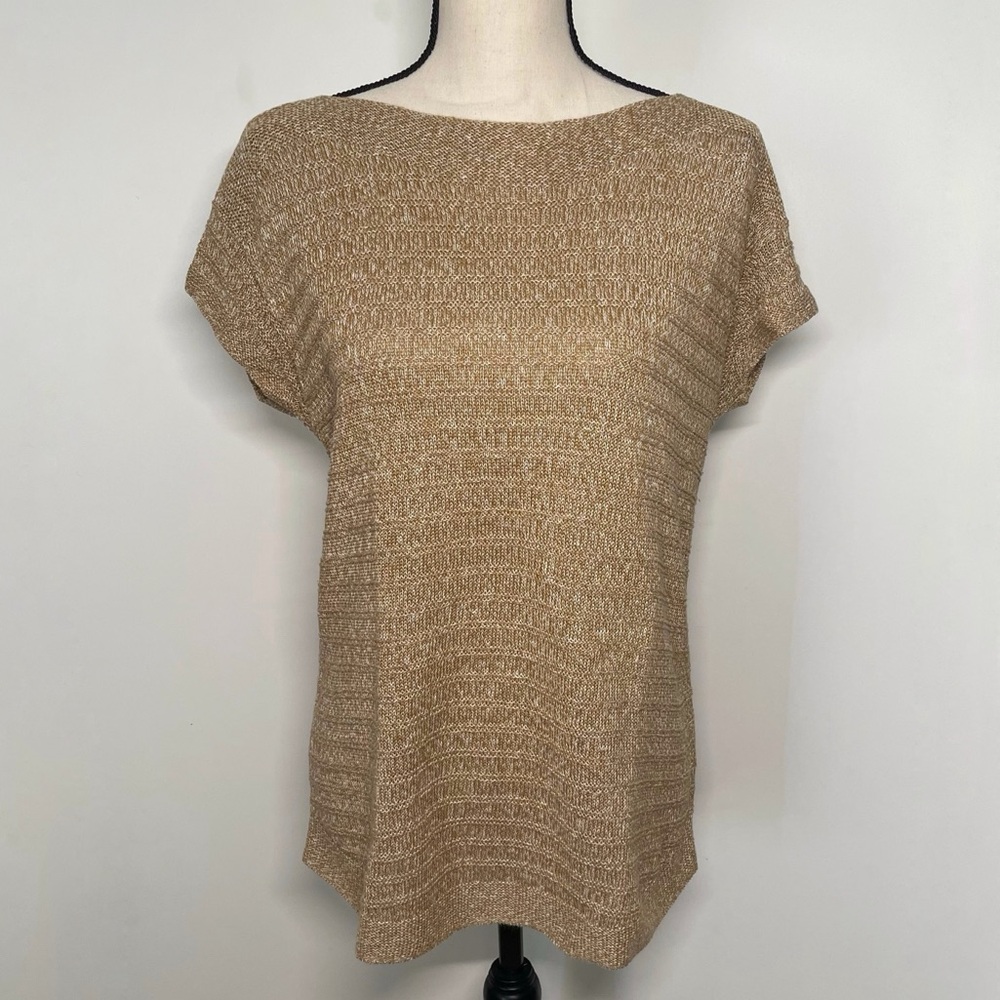 Talbots cap sleeve pullover linen sweater,  tan & white variegated knit, XS